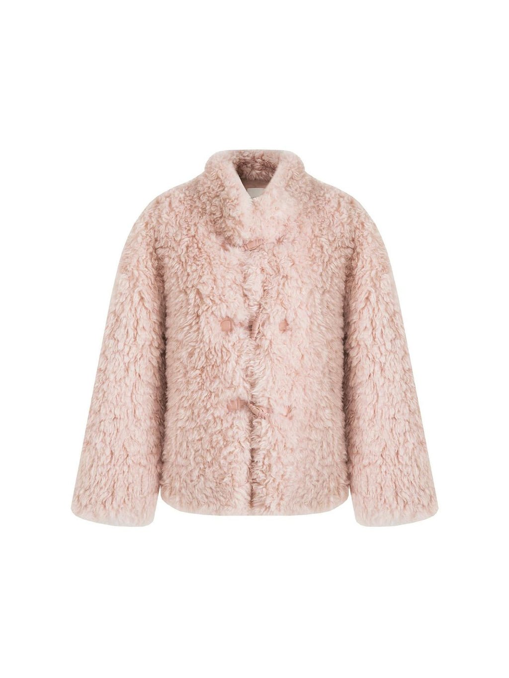 unspoken Warm Thick Stand Collar Loose Fit Rounded Hem Women Pink Solid Short Coat