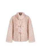 unspoken Warm Thick Stand Collar Loose Fit Rounded Hem Women Pink Solid Short Coat