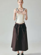 fano Soft 100 Percent Cotton Aline Mid Waist Flowy Korean Plain Brown Maxi Skirts