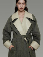 unspoken Minimal Commuter Oversized Long Notch Collar Olive Green Wool Blend Wool Coats