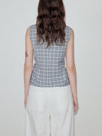 fano 100% Cotton Plaid Slim Fit Button Front Commuter Women Off Shoulder Crop Tops