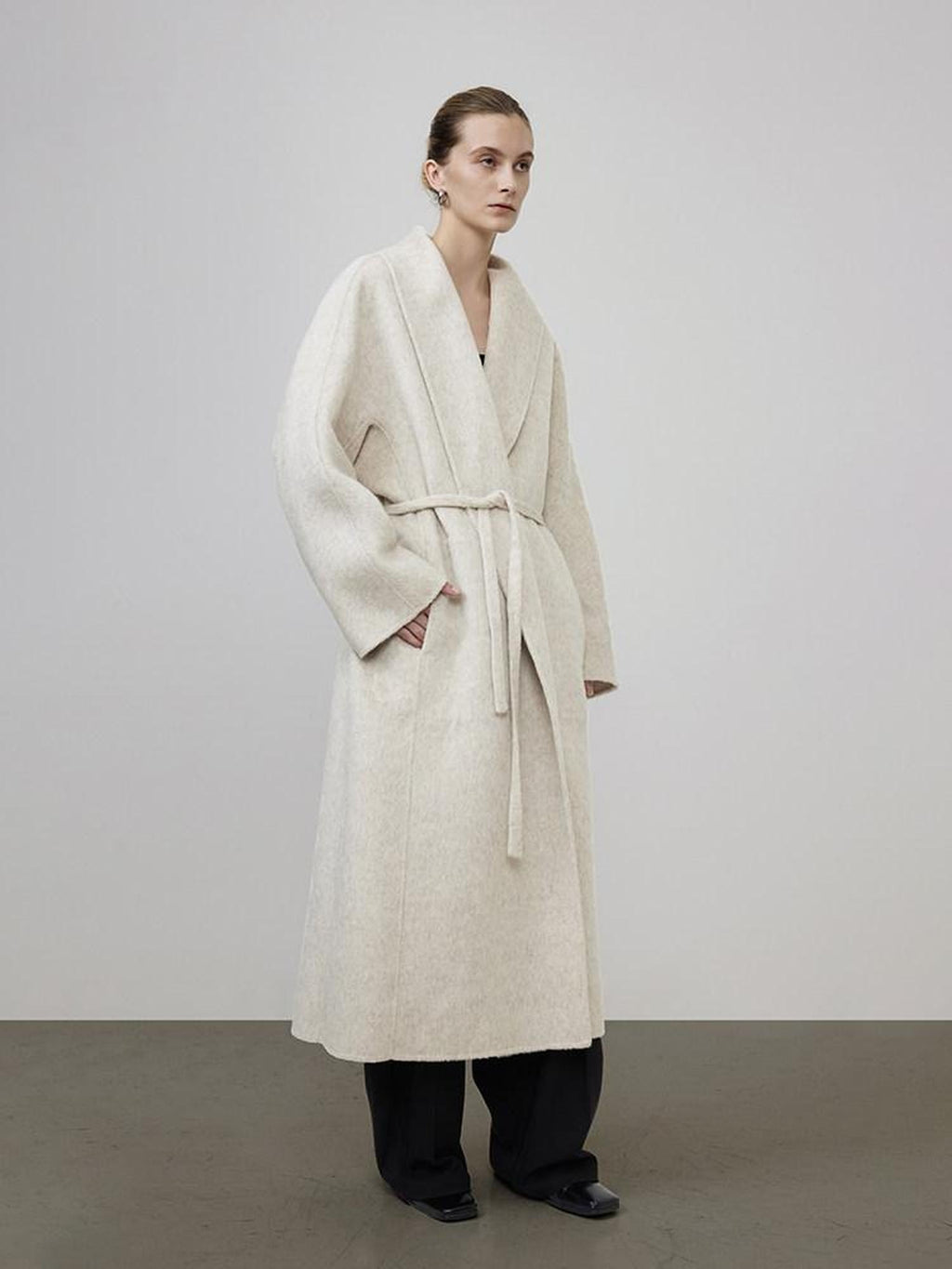 unspoken Warm Wool Rabbit Silk Blend Tie Waist Straight Cut Minimal Commuter Long Coats