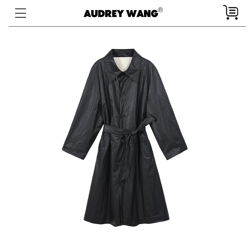 audreyyang_Detachable_Belt_Pure_Cotton_Loose_Long_Single_Breasted_Women_Black_Trench_Coats_MISSTT