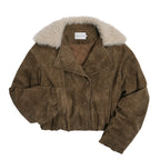 someonesometimes Pure Cotton Casual Loose Short Length Lapel Collar Zipper Women Cropped Jackets