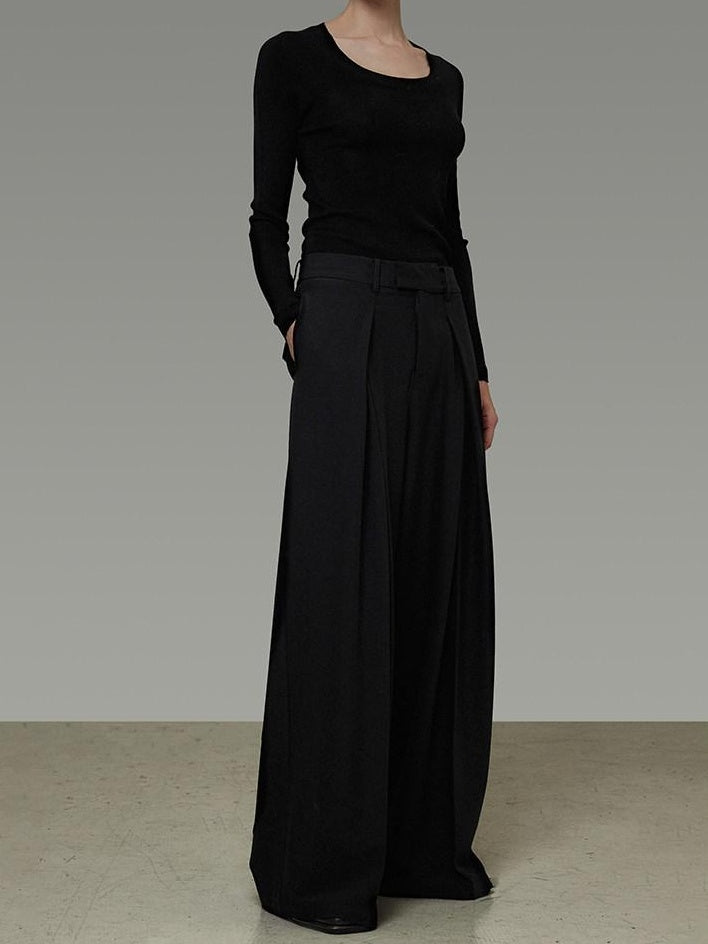 unspoken High Waist Breathable Black Minimalist Zipper Fly Women Wide Leg Pants