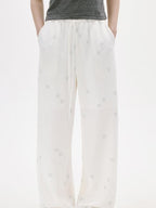 fano Elastic Waist Pocketed Wide Leg Korean Commuter Loose Stretch White Sweatpants