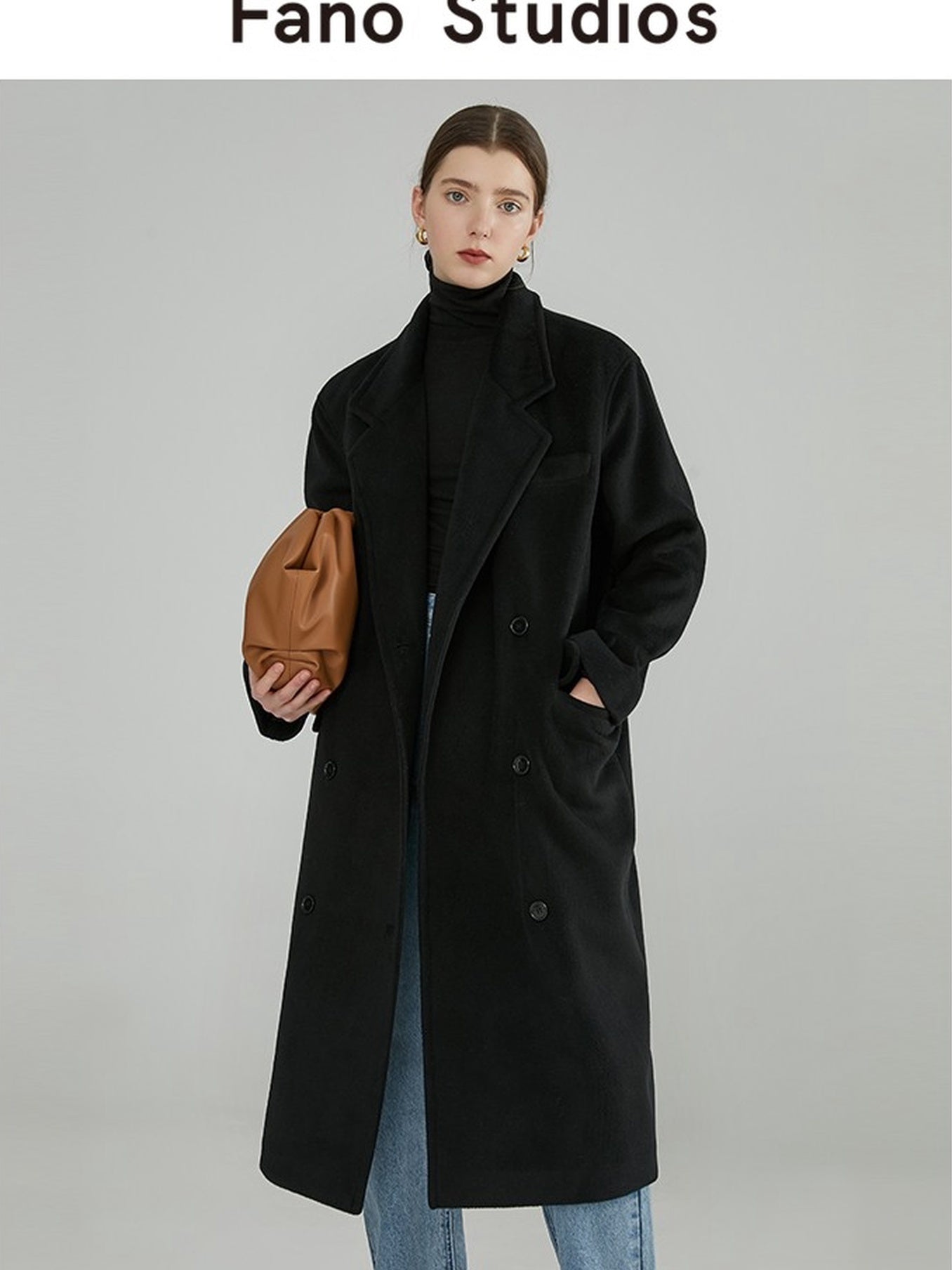 fano Minimal Commuter Double Breasted Straight Midlength Blazer Women Long Coats