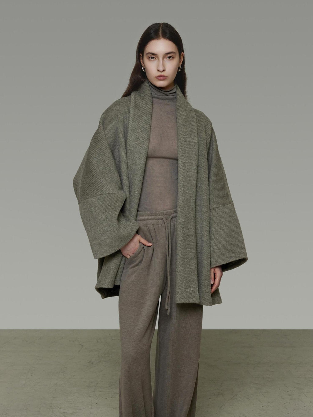 unspoken Soft Wool Blend Tailored Cut Minimal Commuter Loose Fit Tobacco Green Wool Coats