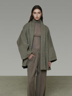 unspoken Soft Wool Blend Tailored Cut Minimal Commuter Loose Fit Tobacco Green Wool Coats