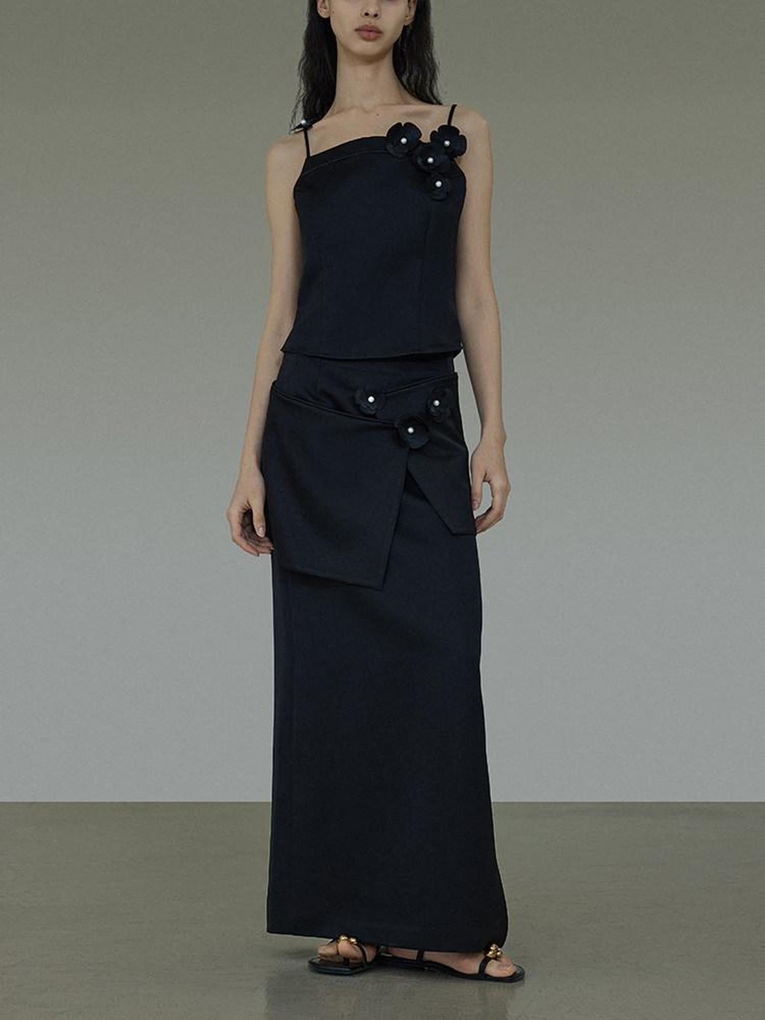 unspoken High Waist Ruffle Commuter Straight H Line Knit Polyester Women Maxi Skirts