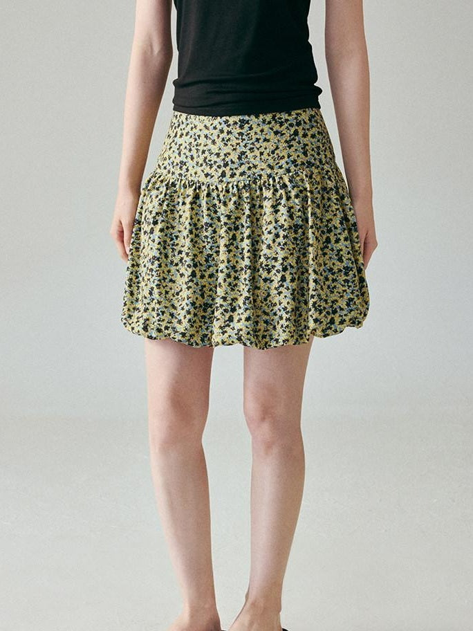 fano Lined Printed Bubble Silhouette Polyester Loose Korean Commuter Mini Skirts