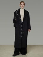 unspoken Sheep Wool Blend 3D Cut Straight Office Black Lapel Long Sleeve Long Coats