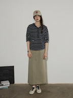 Lofi choose Embroidered Striped Loose Commuter Drop Shoulder For Women Long Sleeve T-Shirts