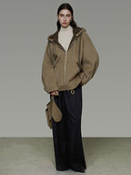 unspoken Premium Sheepswool Minimal Commuter Loose Fit Hooded Zip For Women Wool Coats