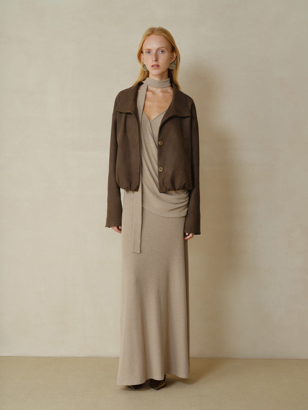 someonesometimes Stretch Polyester Vintage Loose Short Zip Women Coffee Brown Cropped Jackets