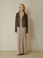 someonesometimes Stretch Polyester Vintage Loose Short Zip Women Coffee Brown Cropped Jackets