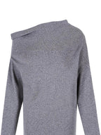 fano Minimalist Office Regular Asymmetric Neck Batwing Sleeve Women Nylon Sweaters