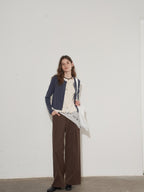 Lofi choose Two Tone Button Front Loose Fit Commuter Round Neck Women Knitwear Cardigans