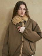 someonesometimes Cozy Commuter Cotton Blend Relaxed Short Collar Gray Brown Olive Puffer Jackets