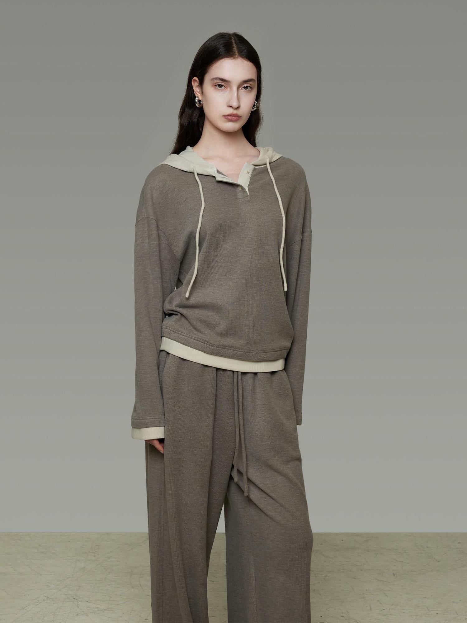 unspoken Colorblock Hooded Loose Two Piece High Waist Pants Women Casual Lounge Sets