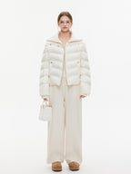 ikyou Warm Thick Commuter Loose Pocket Embroidery Zipper White Padded Puffer Jackets