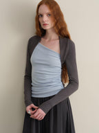someonesometimes Stretch Viscose Midweight Colorblock Slanted Collar Slim Fit Women Sweaters