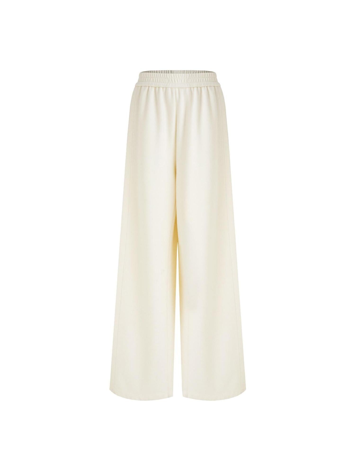 unspoken Comfort Elastic Natural Waist Minimal Solid White Polyester Blend Wide Leg Pants