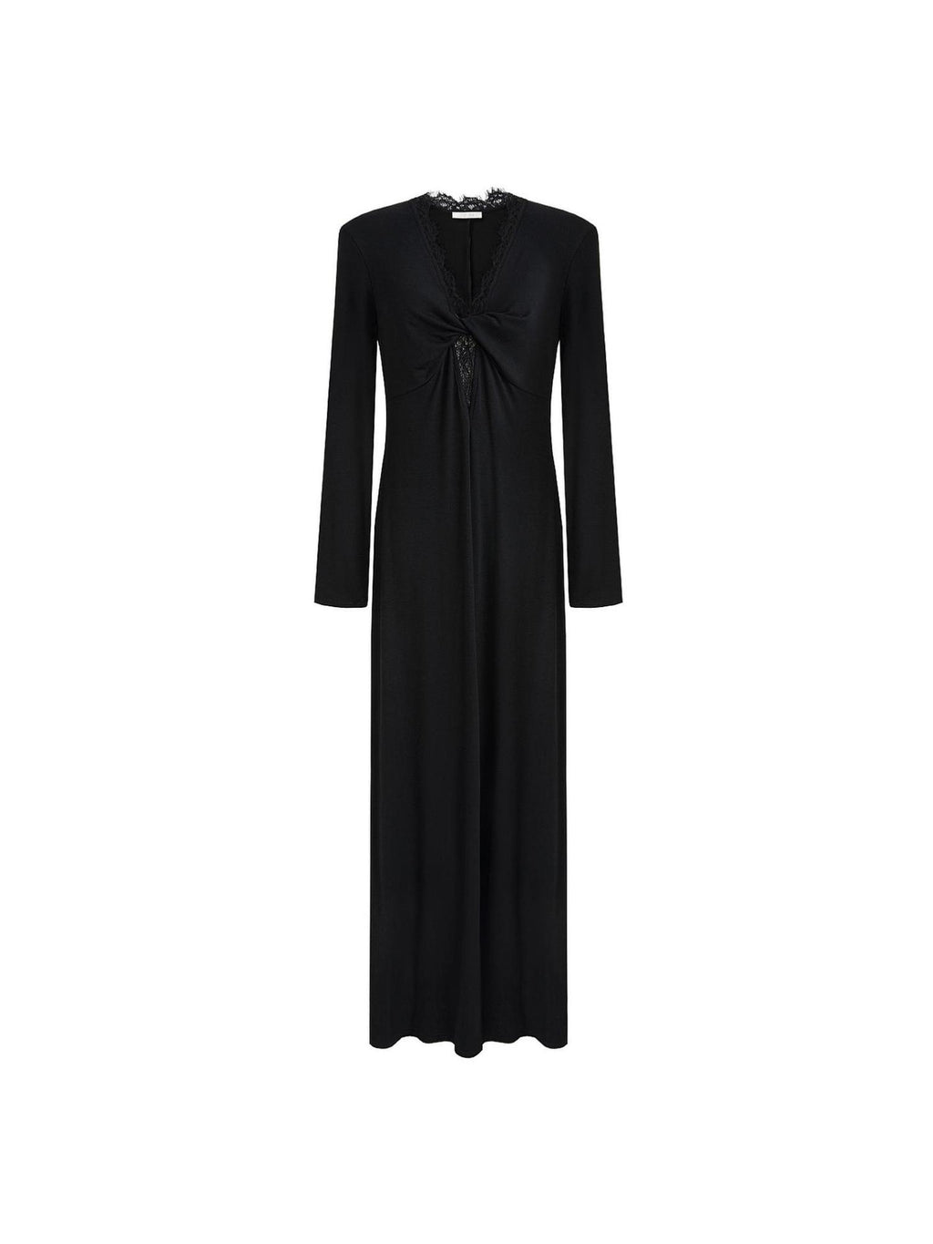 unspoken Lyocell Knit Lace Trim Fitted Waist Minimal Commuter V-neck Maxi Dresses