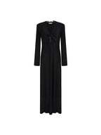 unspoken Lyocell Knit Lace Trim Fitted Waist Minimal Commuter V-neck Maxi Dresses