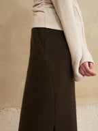 someone sometimes Lined Mid Waist Slit Casual Straight Knit Dark Brown Daily Maxi Skirts