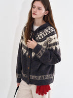 fano Cozy Hooded Jacquard Loose Fit Casual Long Sleeve Knit For Young Women Cardigans