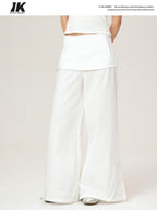 ikyou Wrinkle Free Minimalist Commuter Elastic Waist Natural Rise White Wide Leg Pants