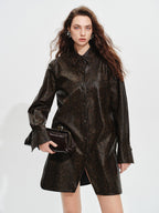 audreyyang Detachable Vintage Snake Print Pu Midlength Relaxed Womens Lapel Leather Jackets