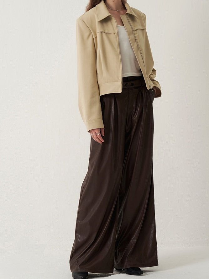someone sometimes Sleek Pu High Waist Commuter Tailored Black Chestnut Wide Leg Pants