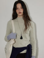 Lofi choose Cozy Modal Wool Blend Polka Dot Turtleneck Loose Fit Women Office Knit Sweaters