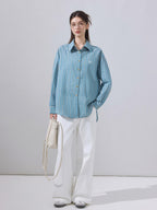 ikyou Embroidered Plaid Breathable Loose Collared Cardigan Button Front Women Shirts