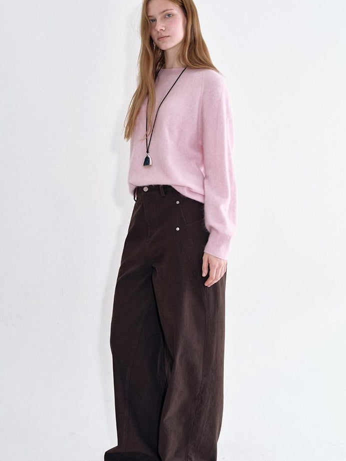 fano Breathable Pure Cotton Straight Leg Natural Waist Women Brown Sweatpants