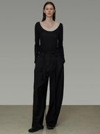 unspoken Asymmetric Lyocell Knit Slim Casual Colorblock Longsleeve Women Top & Pants Sets