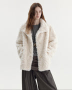 fano Soft Beige Minimalist Lapel Collar Loose Fit Young Women Everyday Short Coat