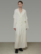 unspoken Breathable Minimal Ruffle Long Sleeve Loose H Fit Women Polyester Maxi Dresses