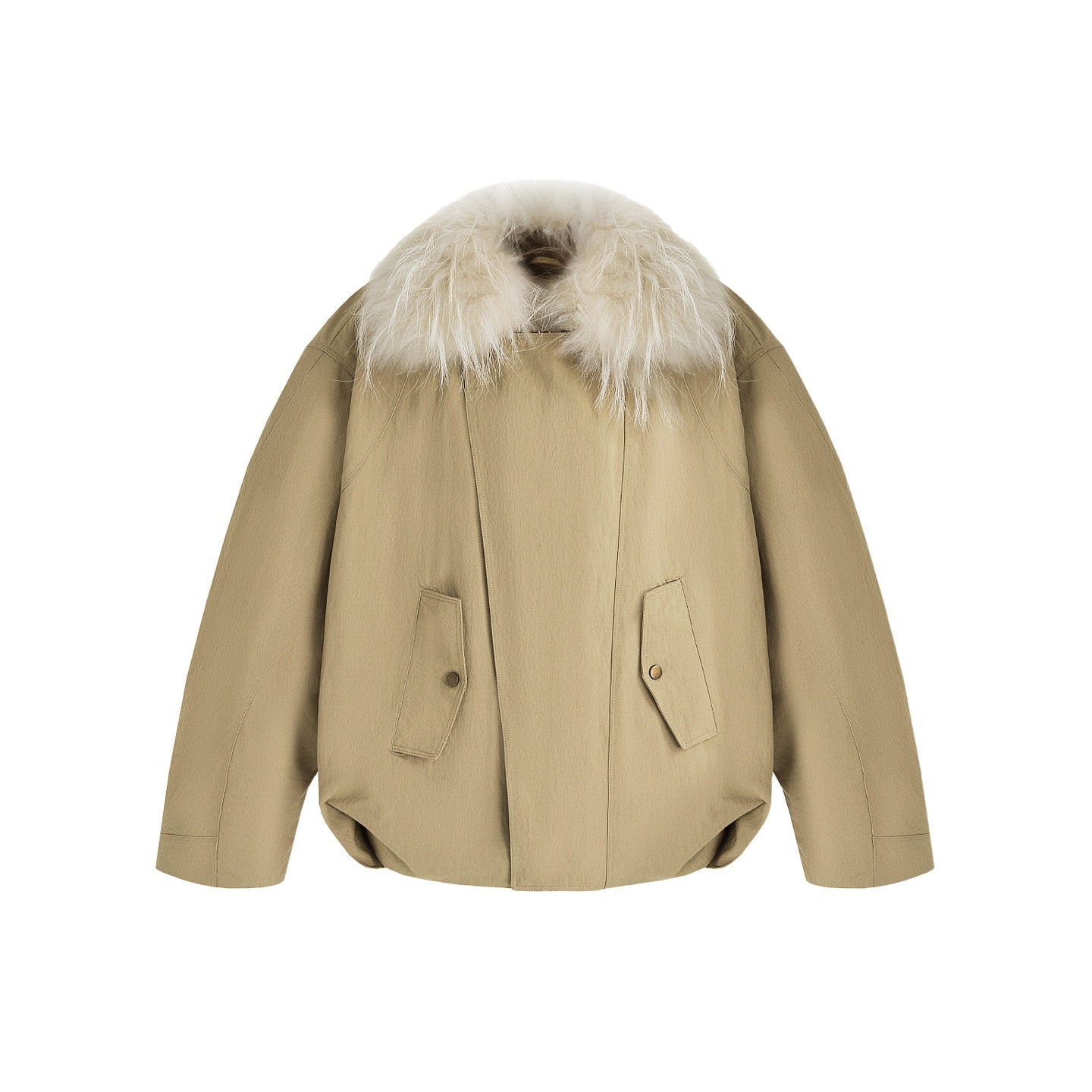 unspoken_90%_White_Duck_Down_Fur_Collar_Loose_Commuter_Khaki_Zip_Lapel_Down_Jackets_MISSTT
