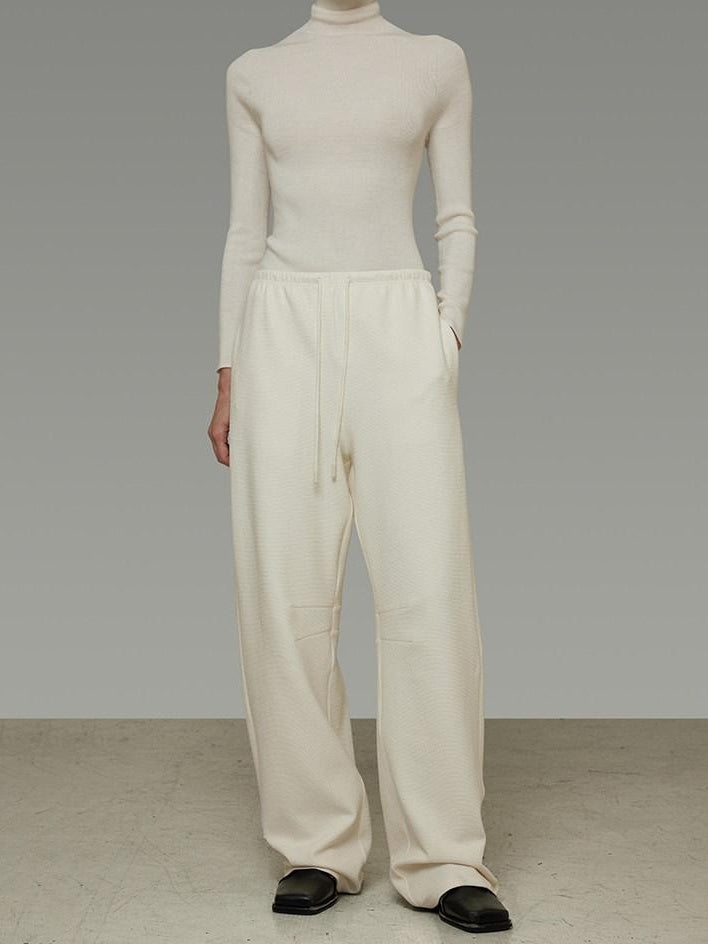 unspoken Soft Breathable Cotton High Waist Drawstring Minimalist Office Wide Leg Pants