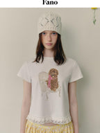 fano Cotton Blend Animal Print Slim Cropped Round Neck Short Sleeve T-Shirts