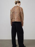 unspoken Faux Fur Lined Oversized Zip Pocket Barn Style Women Khaki Leather Jackets