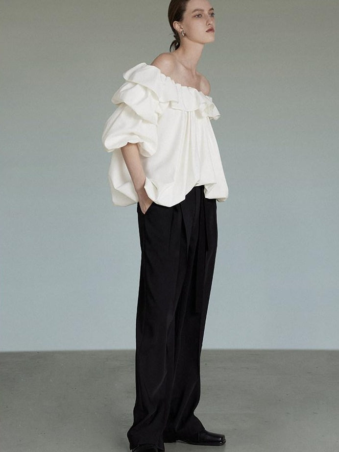 unspoken Breathable Viscose Ruffle Collar Loose Minimal Office Women Pullover Blouses