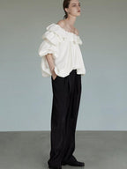 unspoken Breathable Viscose Ruffle Collar Loose Minimal Office Women Pullover Blouses