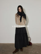 Lofi choose Pure Cotton Elastic Waist Ruffle Hem A Line Women Workwear Maxi Skirts