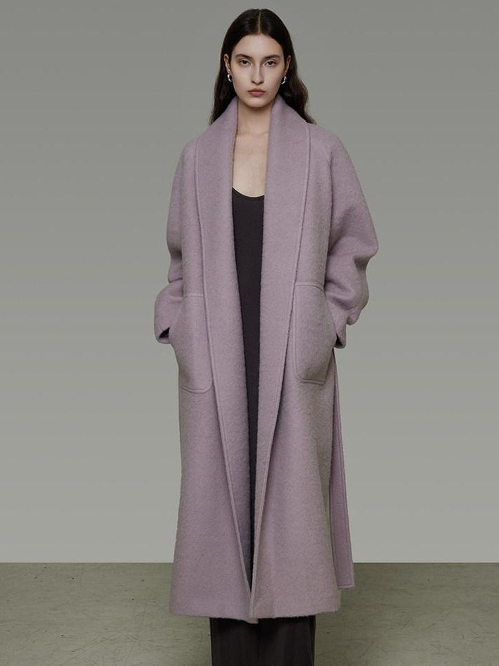 unspoken Cozy Thick Lambswool Midlength Loose Fit Minimalist Commuter Lavender Wool Coats