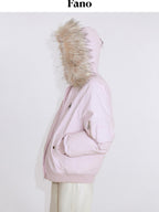 fano White Duck 90 Percent Down Removable Hood Casual Regular Women Pink Down Jackets