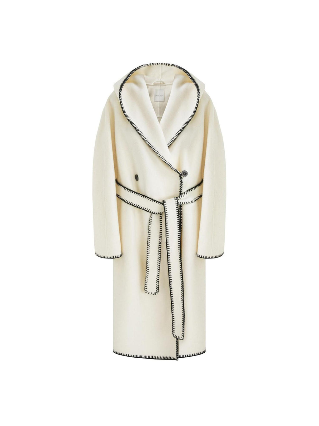 unspoken Thick Hooded Oversized Mid Length Tie Belt Minimalist Commuter White Wool Coats
